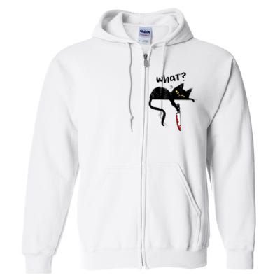 Cat What? Funny Black Cat Shirt, Murderous Cat With Knife Cute Design Full Zip Hoodie