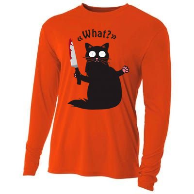 Cat What Funny Black Cat Fun Murderous Cat With Knife Cooling Performance Long Sleeve Crew