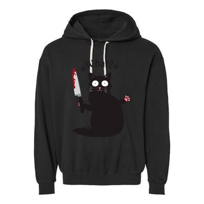 Cat What Funny Black Cat Fun Murderous Cat With Knife Garment-Dyed Fleece Hoodie