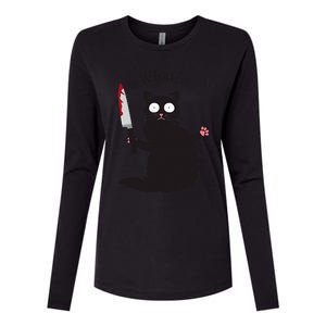 Cat What Funny Black Cat Fun Murderous Cat With Knife Womens Cotton Relaxed Long Sleeve T-Shirt