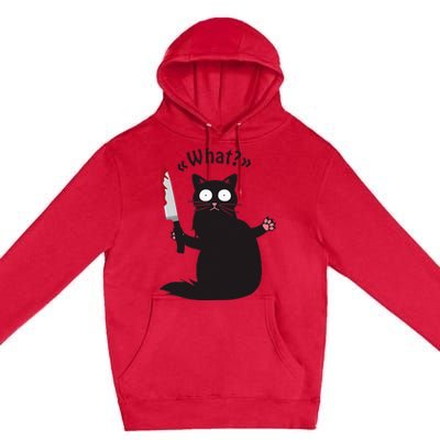 Cat What Funny Black Cat Fun Murderous Cat With Knife Premium Pullover Hoodie