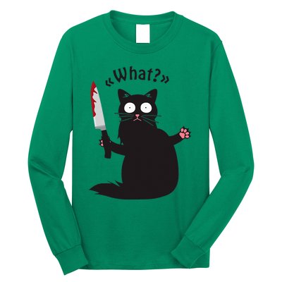 Cat What Funny Black Cat Fun Murderous Cat With Knife Long Sleeve Shirt