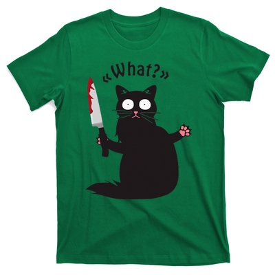 Cat What Funny Black Cat Fun Murderous Cat With Knife T-Shirt