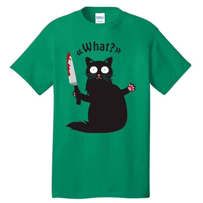 Cat What Funny Black Cat Fun Murderous Cat With Knife Tall T-Shirt