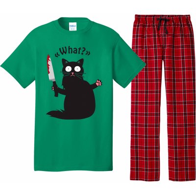 Cat What Funny Black Cat Fun Murderous Cat With Knife Pajama Set