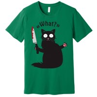 Cat What Funny Black Cat Fun Murderous Cat With Knife Premium T-Shirt