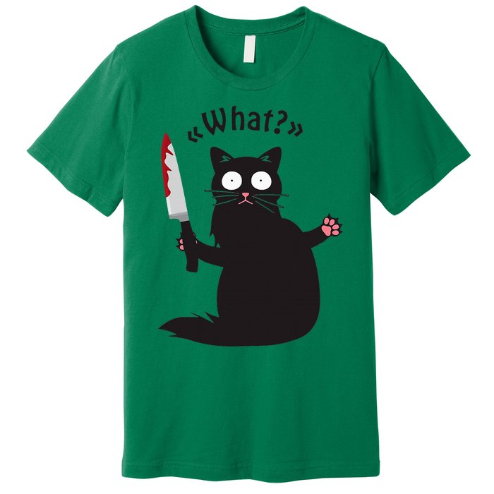 Cat What Funny Black Cat Fun Murderous Cat With Knife Premium T-Shirt