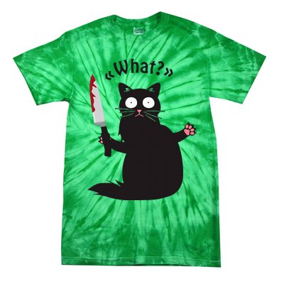 Cat What Funny Black Cat Fun Murderous Cat With Knife Tie-Dye T-Shirt