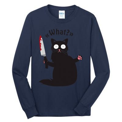 Cat What Funny Black Cat Fun Murderous Cat With Knife Tall Long Sleeve T-Shirt