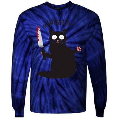 Cat What Funny Black Cat Fun Murderous Cat With Knife Tie-Dye Long Sleeve Shirt