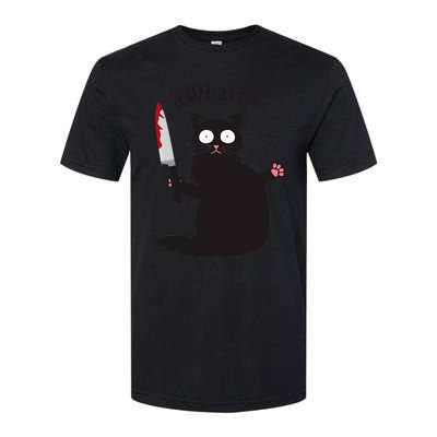 Cat What Funny Black Cat Fun Murderous Cat With Knife Softstyle CVC T-Shirt