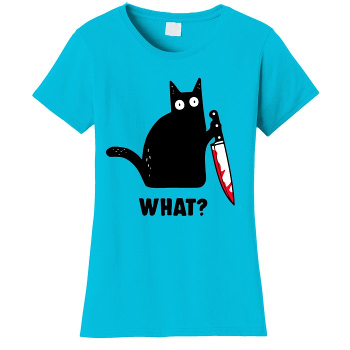 Cat What? Funny Black Cat Shirts Murderous Cat With Knife Women's T-Shirt