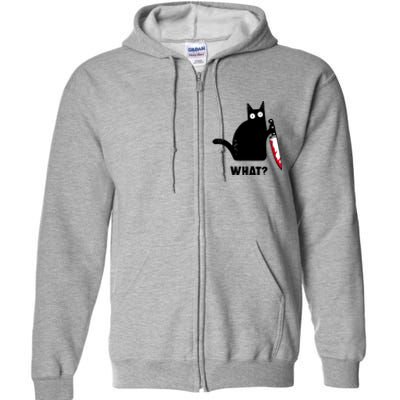 Cat What? Funny Black Cat Shirts Murderous Cat With Knife Full Zip Hoodie