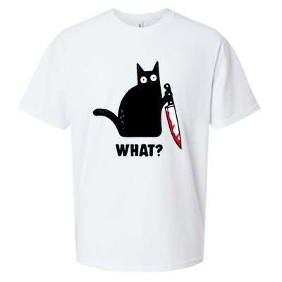 Cat What? Funny Black Cat Shirts Murderous Cat With Knife Sueded Cloud Jersey T-Shirt