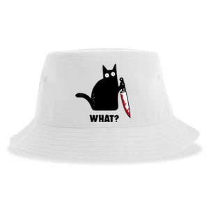 Cat What? Funny Black Cat Shirts Murderous Cat With Knife Sustainable Bucket Hat