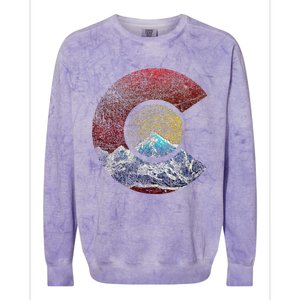 Colorado With Flag Themed Mountain Colorblast Crewneck Sweatshirt