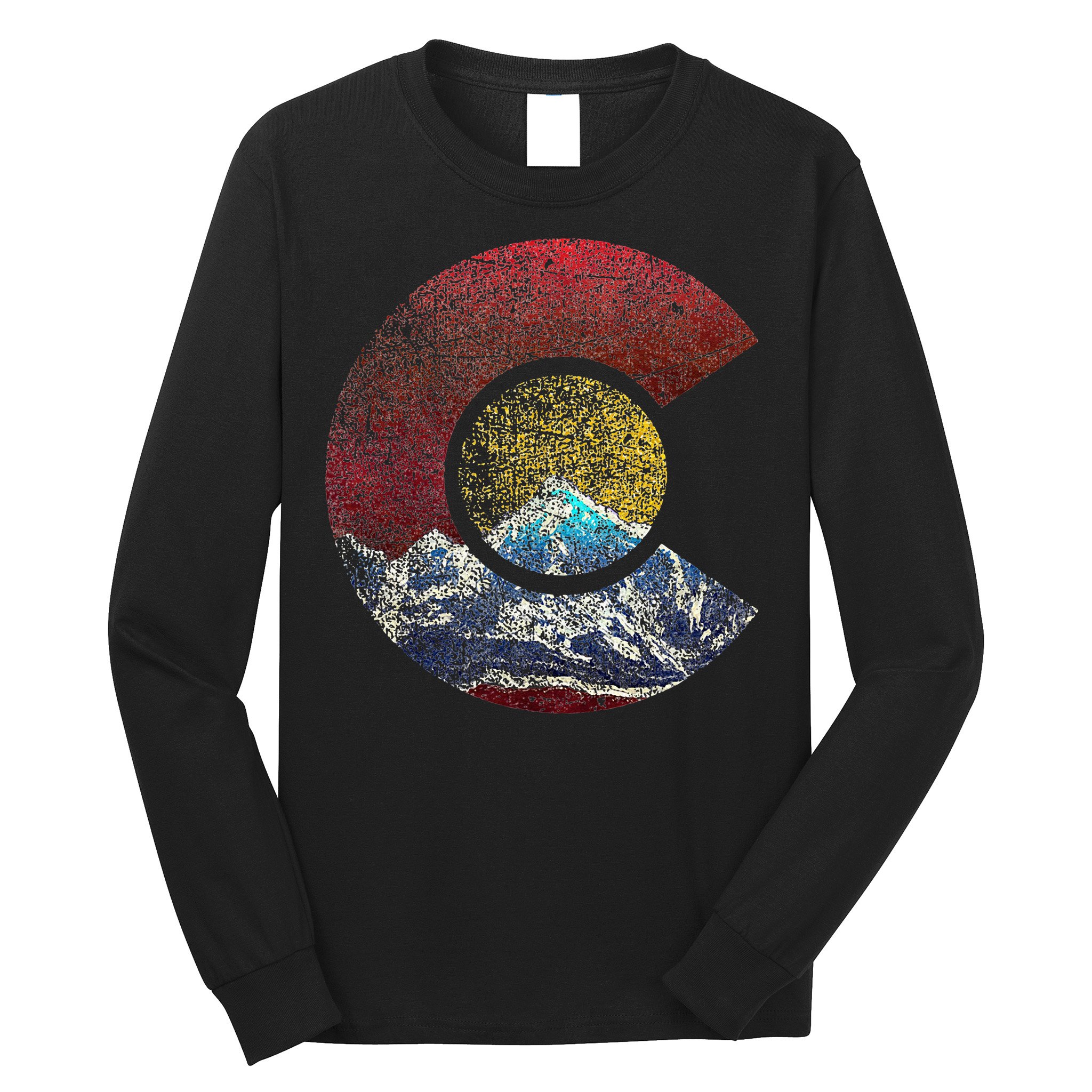 Colorado With Flag Themed Mountain Long Sleeve Shirt