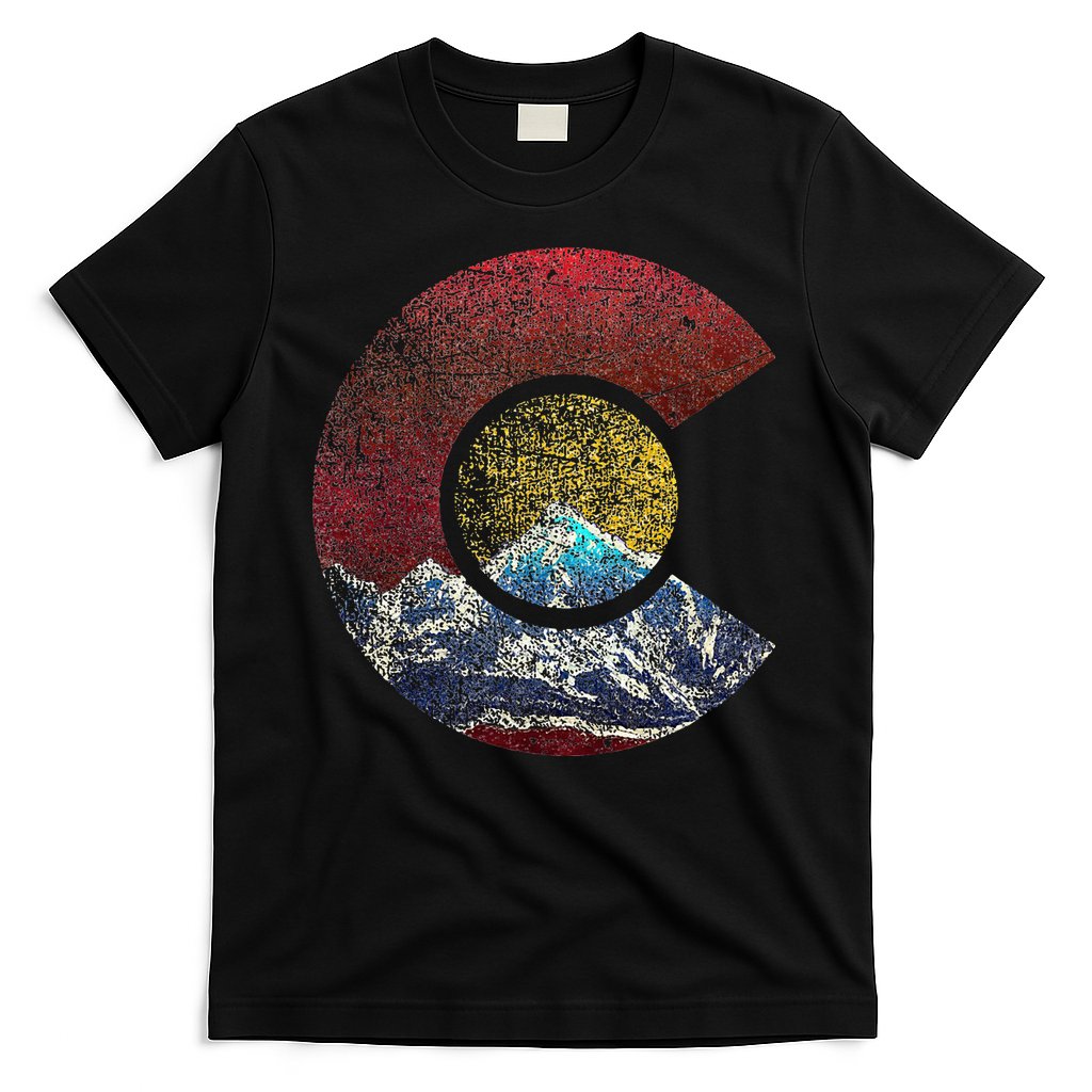 Colorado With Flag Themed Mountain T-Shirt