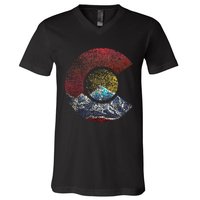 Colorado With Flag Themed Mountain V-Neck T-Shirt