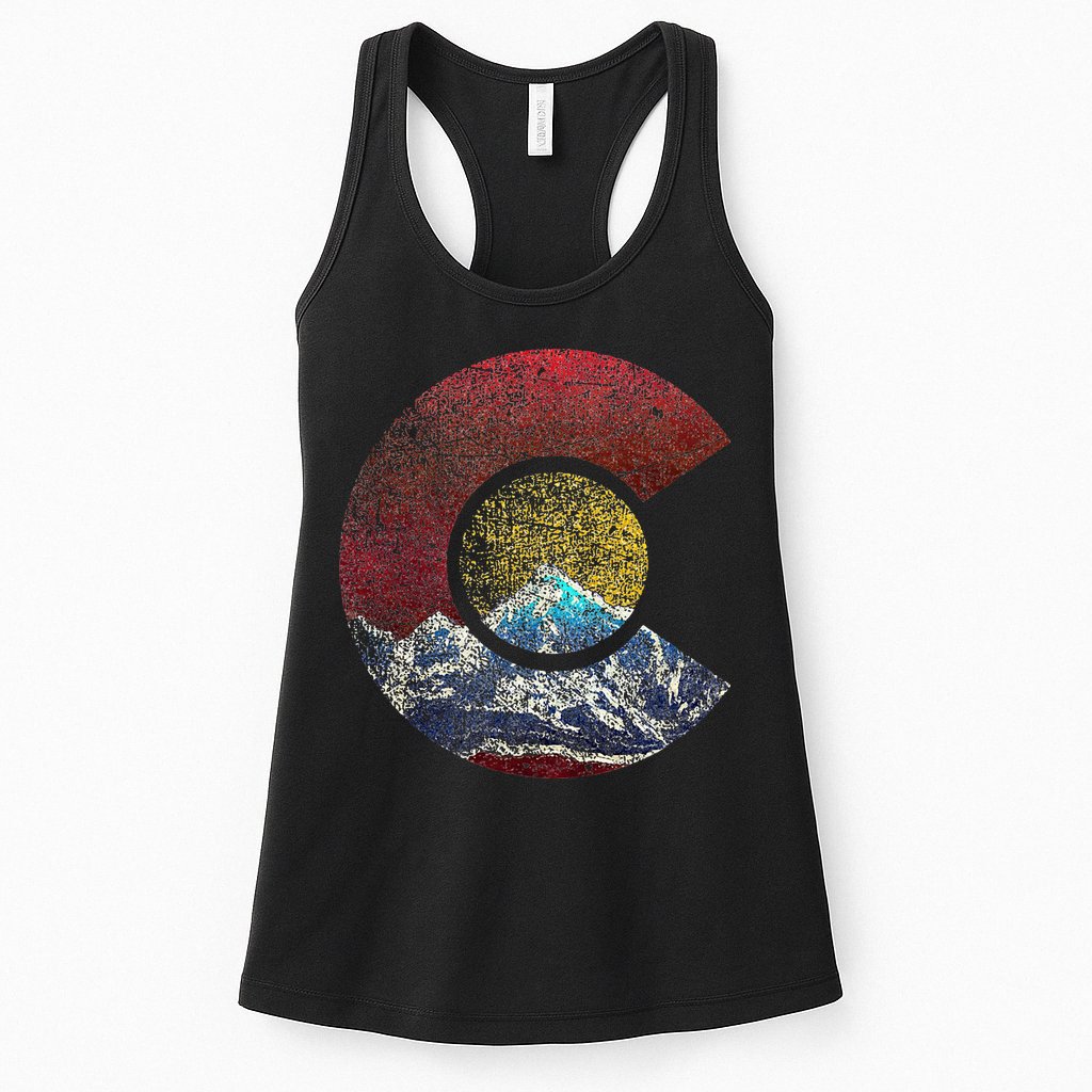 Colorado With Flag Themed Mountain Womens Tank Top