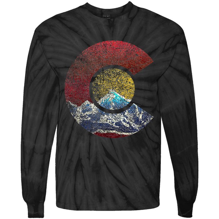 Colorado With Flag Themed Mountain Tie-Dye Long Sleeve Shirt