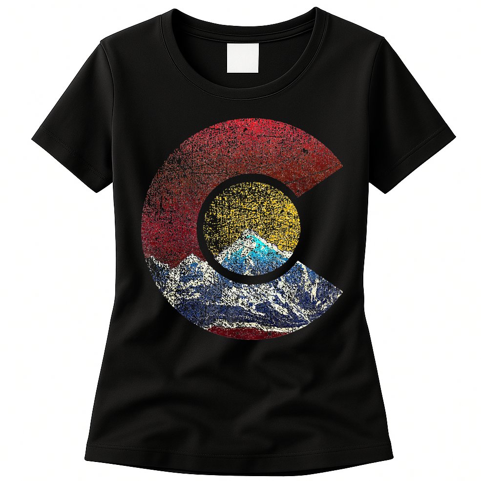 Colorado With Flag Themed Mountain Womens T-Shirt