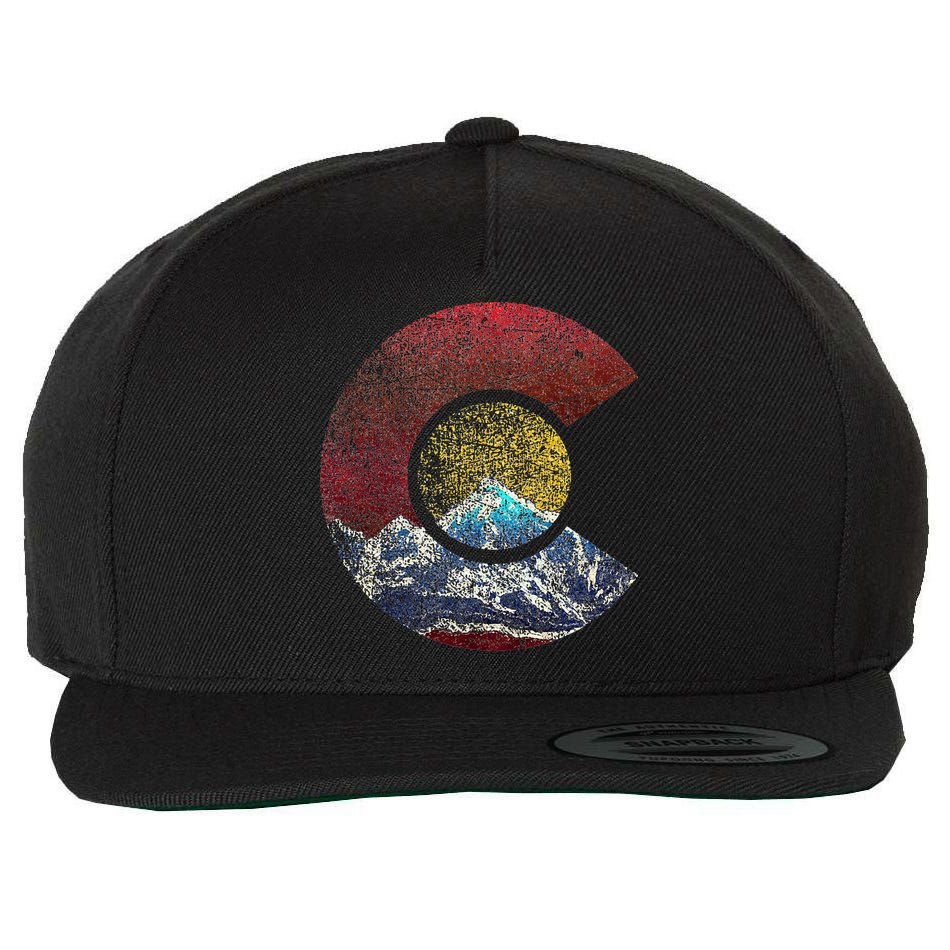 Colorado With Flag Themed Mountain Wool Snapback Cap