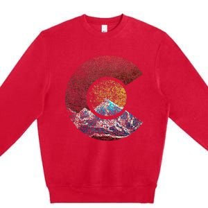 Colorado With Flag Themed Mountain Premium Crewneck Sweatshirt