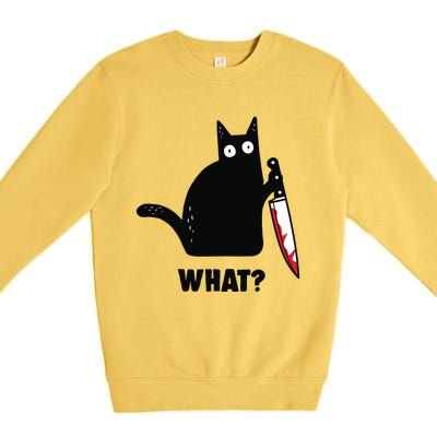 Cat What Funny Black Cat, Murderous Cat With Knife Premium Crewneck Sweatshirt