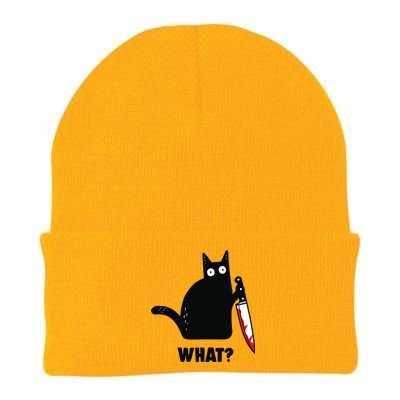 Cat What Funny Black Cat, Murderous Cat With Knife Knit Cap Winter Beanie