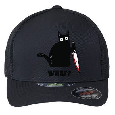 Cat What Funny Black Cat, Murderous Cat With Knife Flexfit Unipanel Trucker Cap