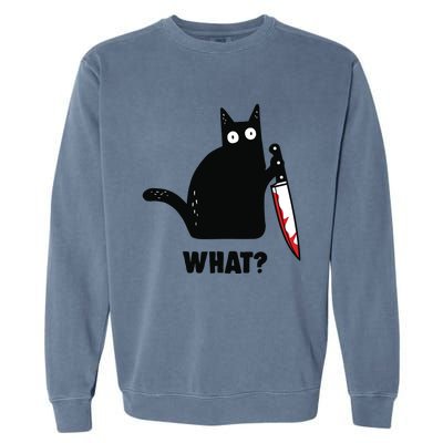 Cat What Funny Black Cat, Murderous Cat With Knife Garment-Dyed Sweatshirt