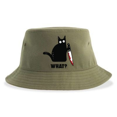 Cat What Funny Black Cat, Murderous Cat With Knife Sustainable Bucket Hat