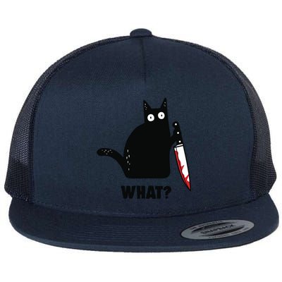 Cat What Funny Black Cat, Murderous Cat With Knife Flat Bill Trucker Hat