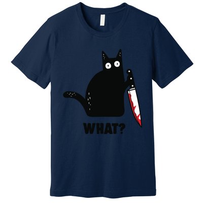 Cat What Funny Black Cat, Murderous Cat With Knife Premium T-Shirt