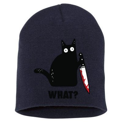 Cat What Funny Black Cat, Murderous Cat With Knife Short Acrylic Beanie