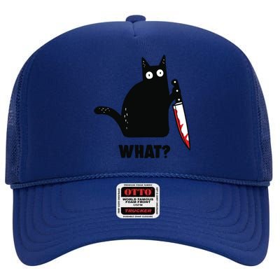 Cat What Funny Black Cat, Murderous Cat With Knife High Crown Mesh Back Trucker Hat