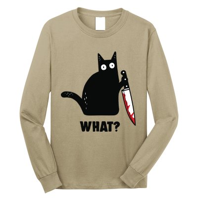 Cat What Funny Black Cat, Murderous Cat With Knife Long Sleeve Shirt