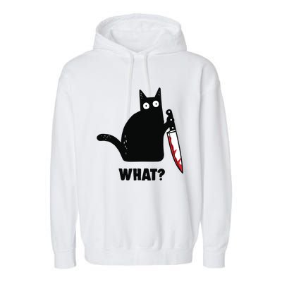 Cat What Funny Black Cat, Murderous Cat With Knife Garment-Dyed Fleece Hoodie