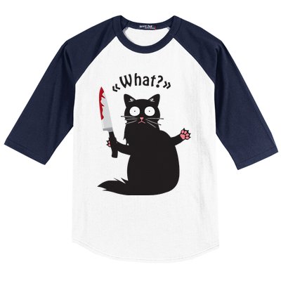 Cat What Funny Black Cat Fun Murderous Cat With Knife Baseball Sleeve Shirt