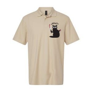 Cat What Funny Black Cat Fun Murderous Cat With Knife Softstyle Adult Sport Polo