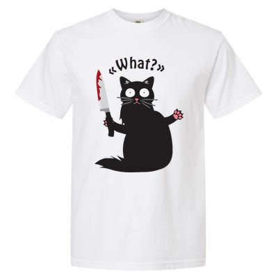 Cat What Funny Black Cat Fun Murderous Cat With Knife Garment-Dyed Heavyweight T-Shirt