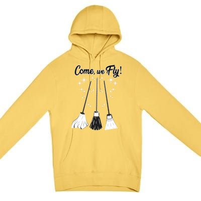 Come We Fly Witch Vintage Broom Fying Halloween Night Gift Premium Pullover Hoodie