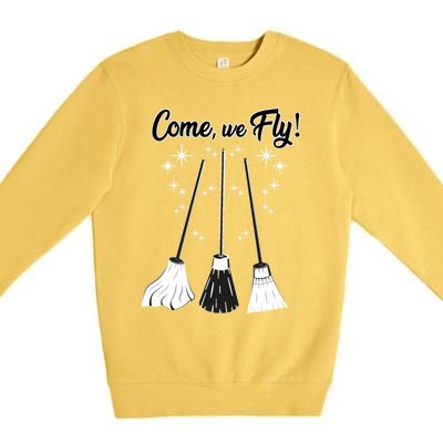 Come We Fly Witch Vintage Broom Fying Halloween Night Gift Premium Crewneck Sweatshirt