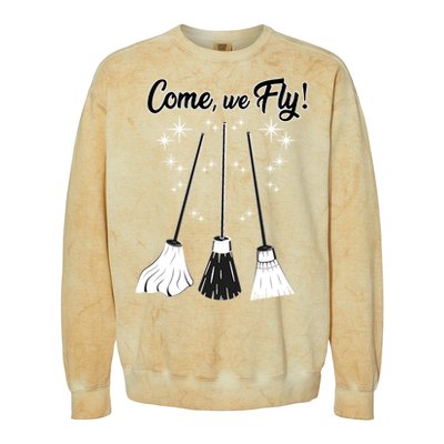 Come We Fly Witch Vintage Broom Fying Halloween Night Gift Colorblast Crewneck Sweatshirt