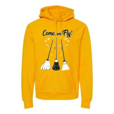 Come We Fly Witch Vintage Broom Fying Halloween Night Gift Premium Hoodie