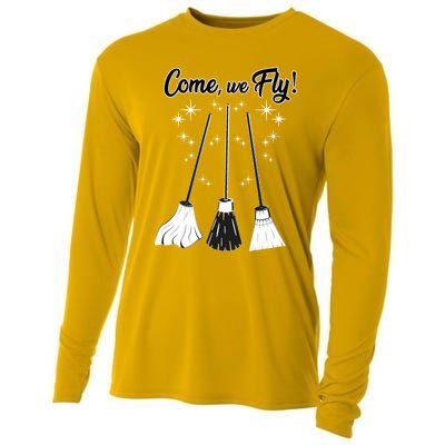 Come We Fly Witch Vintage Broom Fying Halloween Night Gift Cooling Performance Long Sleeve Crew