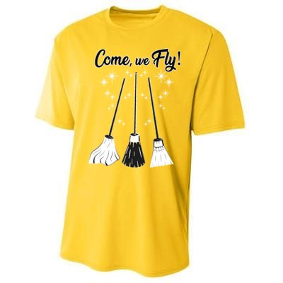 Come We Fly Witch Vintage Broom Fying Halloween Night Gift Performance Sprint T-Shirt