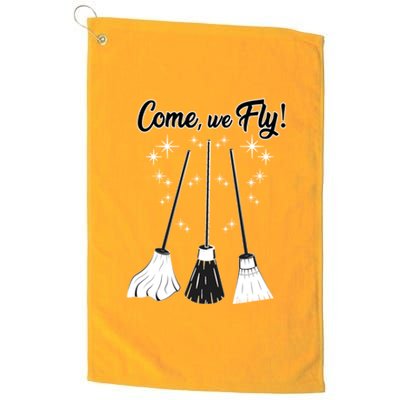 Come We Fly Witch Vintage Broom Fying Halloween Night Gift Platinum Collection Golf Towel