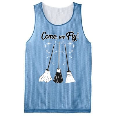 Come We Fly Witch Vintage Broom Fying Halloween Night Gift Mesh Reversible Basketball Jersey Tank